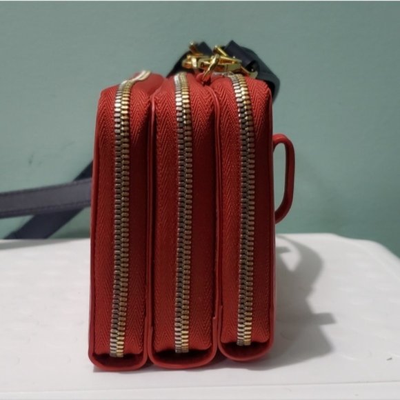 NEW WANT LES ESSENTIELS Petra Zip Red Orange Navy Crossbody Belt Bag Wallet - Picture 8 of 13